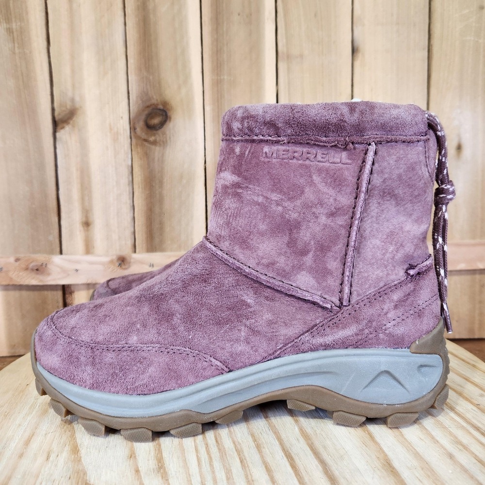 Merrell Snow Boots Womens 8.5 Purple Suede Faux Fur Lined Pull On Winter J005120